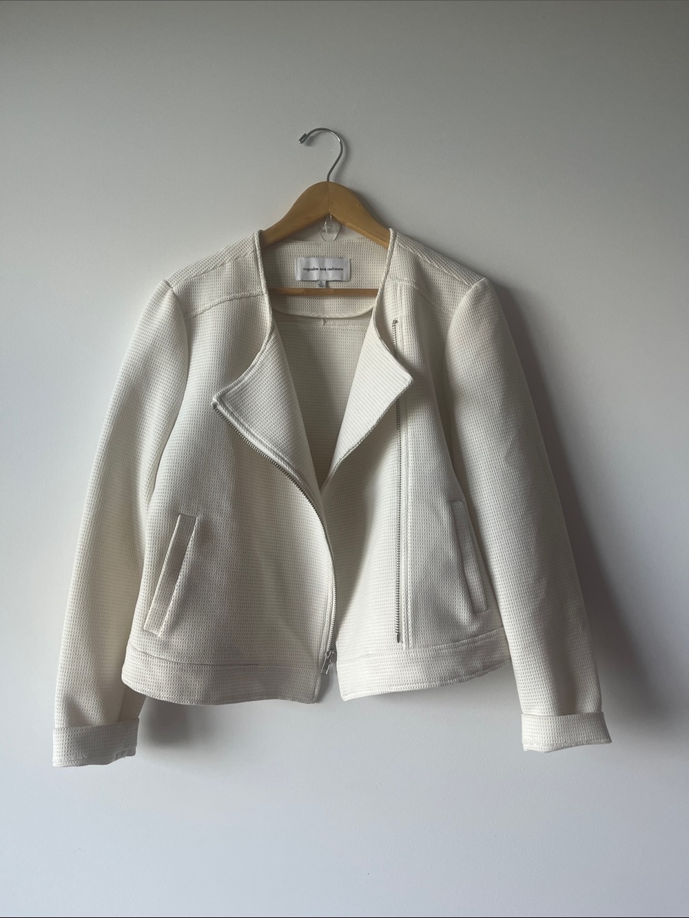 Cupcakes & Cashmere Cream Zip-Front Textured Moto Jacket